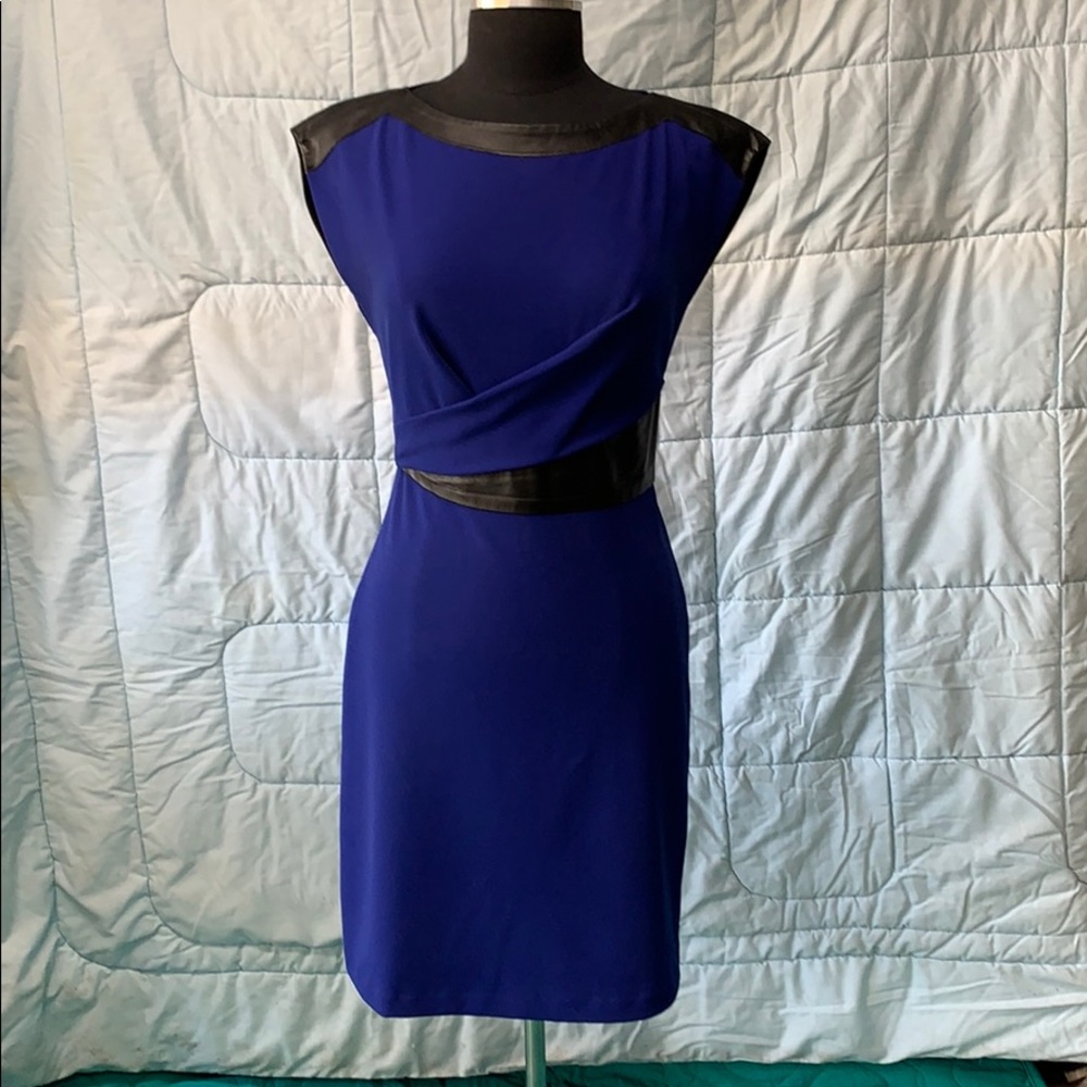 Blue black faux leather dress 4
